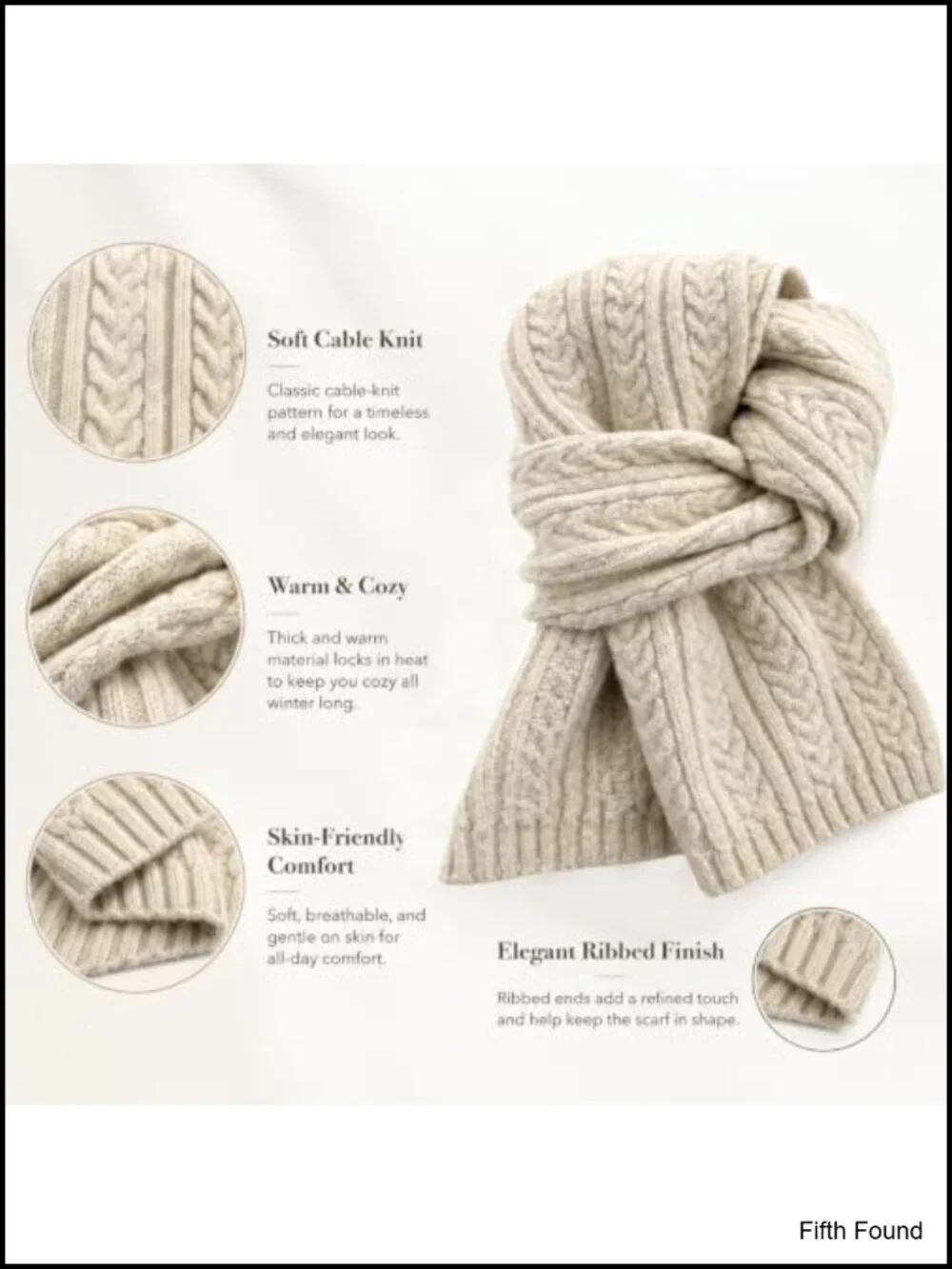 Chunky Cable Knit Winter Scarf Thick Warm Cold Weather Wrap